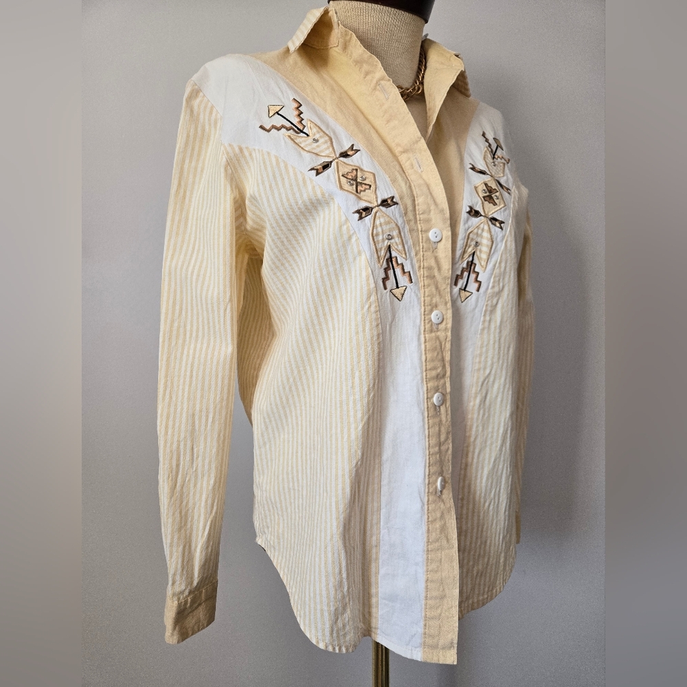 WILDFIRE Western Light Yellow Duck Embroidered Button-Up Shirt. Size Small - Picture 3 of 10